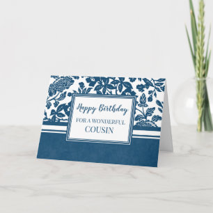 Tarjeta de cumpleaños Navy Blue Floral Cousin