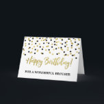Tarjeta de cumpleaños negra de Brother del confeti<br><div class="desc">Tarjeta de cumpleaños para el hermano con oro y el modelo moderno negro del confeti.</div>