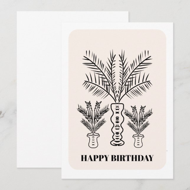 Tarjeta de cumpleaños negra de palmeras minimalist (Anverso / Reverso)