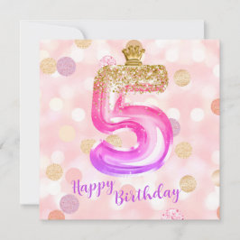 Tarjeta de cumpleaños niña 5º cumpleaños oro rosa 