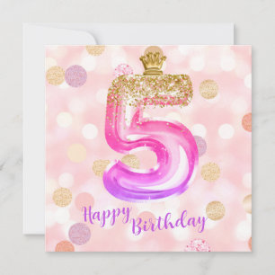 Tarjeta de cumpleaños niña 5º cumpleaños oro rosa 