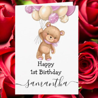 tarjeta de cumpleaños niña globo rosa oso