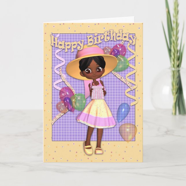 Tarjeta de cumpleaños - Niña linda (Anverso)