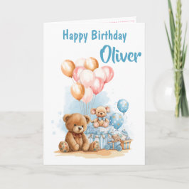 Tarjeta de cumpleaños niño juguetes acuarela