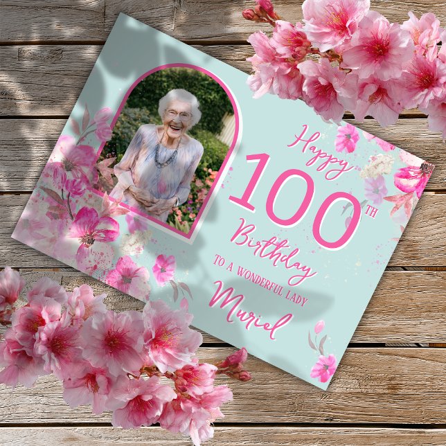 Tarjeta de cumpleaños número 100 con foto floral ú (Subido por el creador)