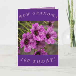 Tarjeta de cumpleaños número 100 de Purple Floral