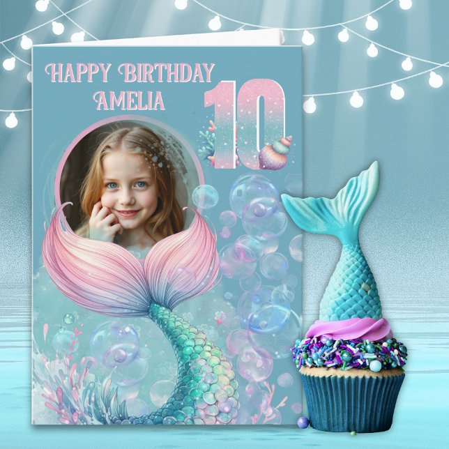 Tarjeta de cumpleaños número 10 de cola de sirena  (Subido por el creador)