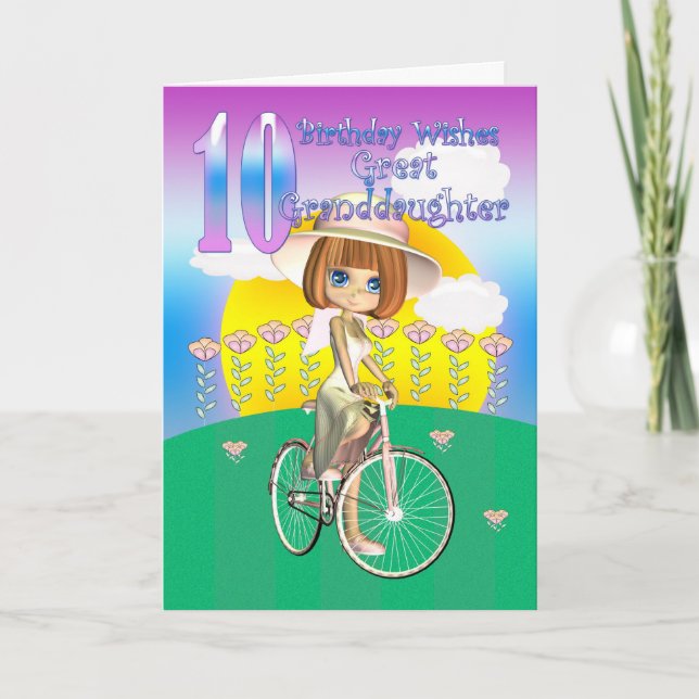 Tarjeta de cumpleaños número 10 de la Gran Nieta c (Anverso)