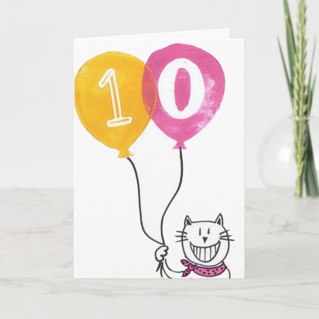Tarjeta de cumpleaños número 10 del niño - Sonrisa (Anverso)