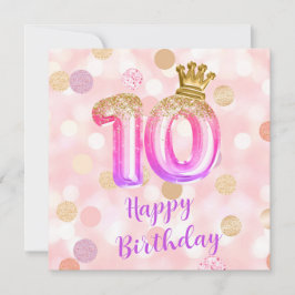 Tarjeta de cumpleaños número 10 rosa púrpura dorad