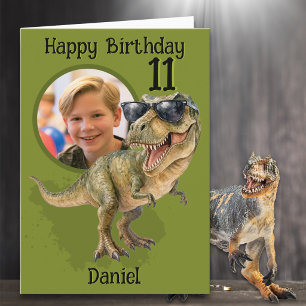 Tarjeta de cumpleaños número 11 de dinosaurio T-Re