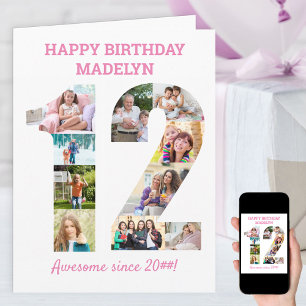 Tarjeta de cumpleaños número 12 con collage de fot