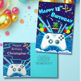 Tarjeta de cumpleaños número 12 ¡Epic Gamer Feliz!