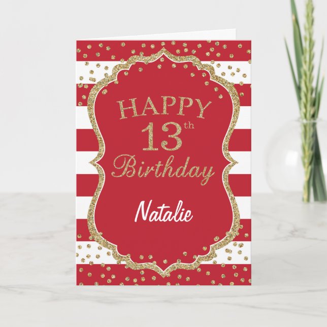 Tarjeta de cumpleaños número 13 con confeti de pur (Anverso)