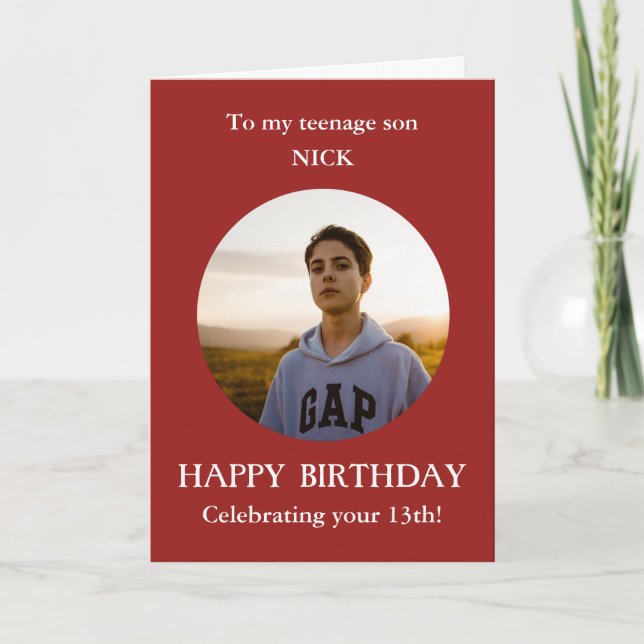 Tarjeta de cumpleaños número 13 de foto de hijo ad (Anverso)