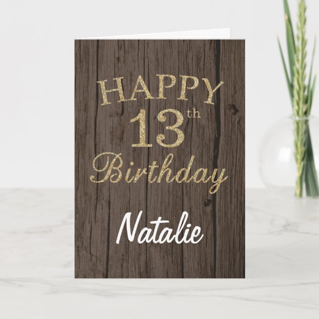 Tarjeta de cumpleaños número 13 de Rustic Brown y  (Anverso)
