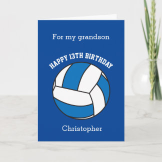 Tarjeta de cumpleaños número 13 de voleibol azul