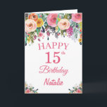 Tarjeta de cumpleaños número 15 acuarela floral fl<br><div class="desc">Tarjeta de cumpleaños número 15 acuarela floral flores rosa con nombre y edad personalizados. Para una personalización adicional,  haga clic en el botón "Personalízalo" y use nuestra herramienta de diseño para modificar esta plantilla.</div>