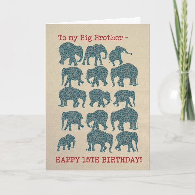 Tarjeta de cumpleaños número 15 de Paisley Elephan (Anverso)
