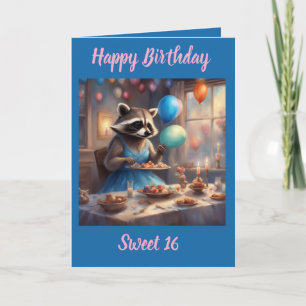 Tarjeta de cumpleaños número 16 dulce mapache capr