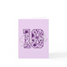 Tarjeta de cumpleaños número 16 - Número floral pú