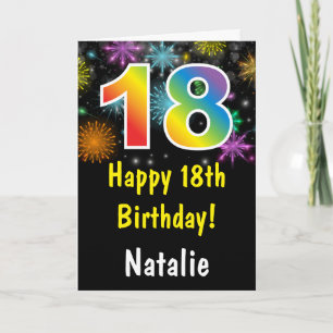 Tarjeta de cumpleaños número 18 con fuegos artific