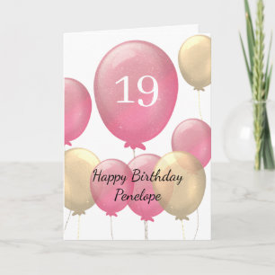 Tarjeta de cumpleaños número 19 de los globos rosa