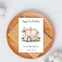 Tarjeta de cumpleaños número 1 de animales del bos