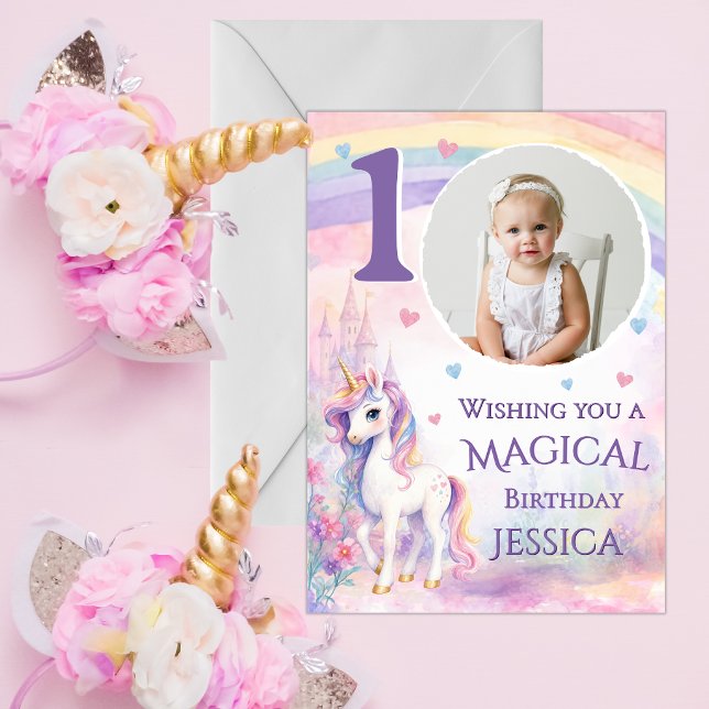 Tarjeta de cumpleaños número 1 de Unicornio con un (Subido por el creador)