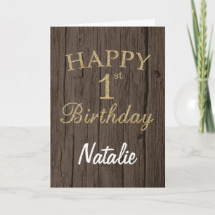 Tarjeta de cumpleaños número 1 marrón rústico y do