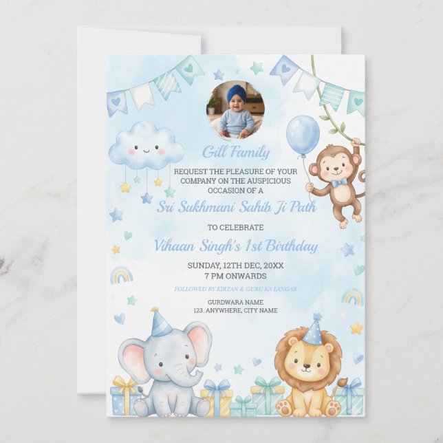 Tarjeta de cumpleaños número 1 para bebé niño con  (Anverso)