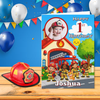 Tarjeta de cumpleaños número 1 para bombero con un
