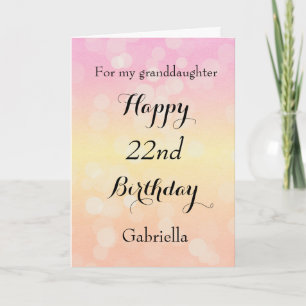 Tarjeta de cumpleaños número 22 del Bokeh amarillo