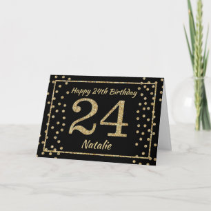 Tarjeta de cumpleaños número 24 con confeti de pur