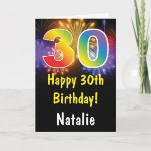 Tarjeta de cumpleaños número 30 con fuegos artific
