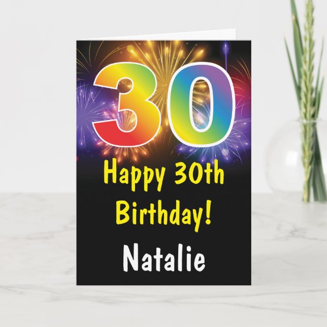 Tarjeta de cumpleaños número 30 con fuegos artific (Anverso)