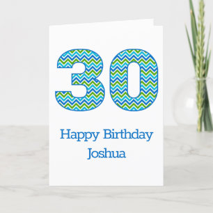 Tarjeta de cumpleaños número 30 de Chevron azul y