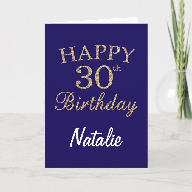 Tarjeta de cumpleaños número 30 del Purpurina Navy (Anverso)