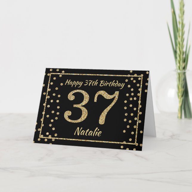 Tarjeta de cumpleaños número 37 con confeti de pur (Anverso)