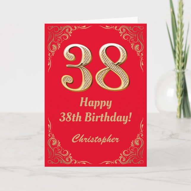 Tarjeta de cumpleaños número 38 con marco de purpu (Anverso)
