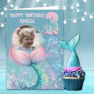 Tarjeta de cumpleaños número 3 cola de sirena con 