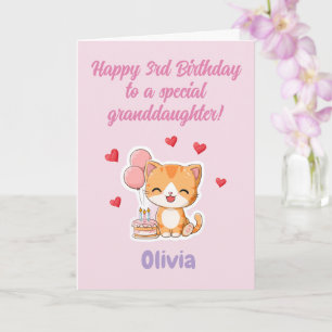 Tarjeta de cumpleaños número 3 de la nieta, gatito