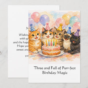 Tarjeta de cumpleaños número 3 para niñas Gato acu