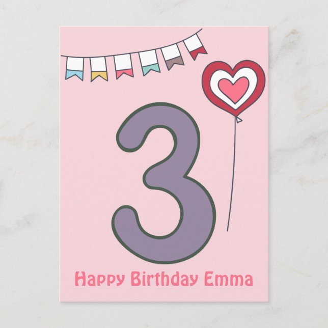Tarjeta de cumpleaños número 3 para niños lindos y (Anverso)