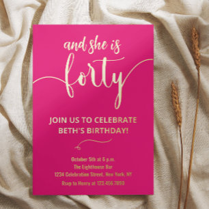 Tarjeta de cumpleaños número 40 elegante en rosa c