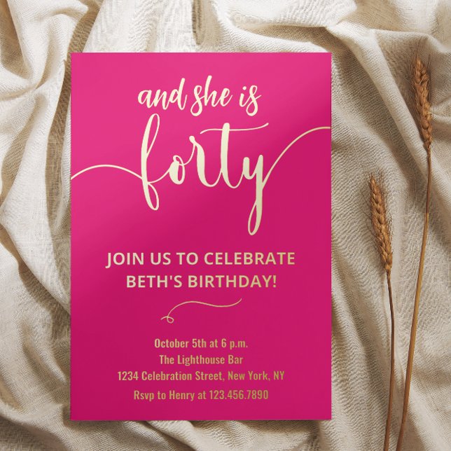 Tarjeta de cumpleaños número 40 elegante en rosa c (Subido por el creador)