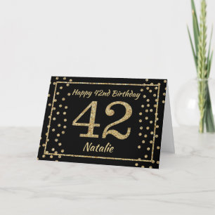 Tarjeta de cumpleaños número 42 con confeti de pur