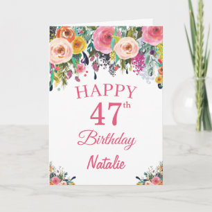 Tarjeta de cumpleaños número 47 acuarela floral fl