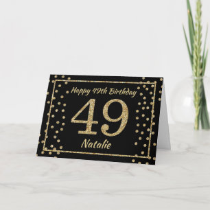Tarjeta de cumpleaños número 49 con confeti brilla