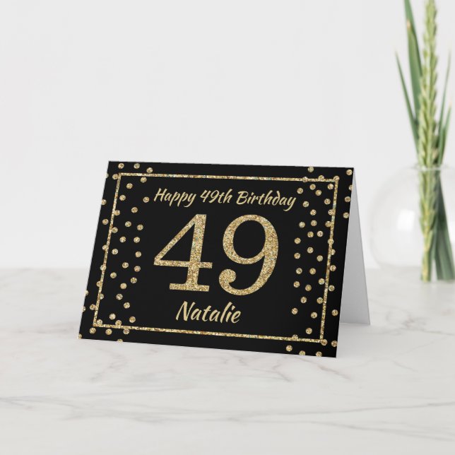 Tarjeta de cumpleaños número 49 con confeti brilla (Anverso)